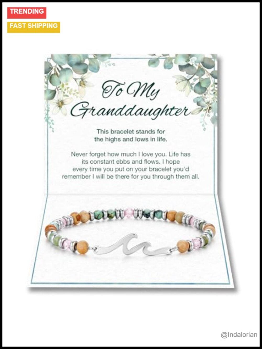 Beaded Stretch Bracelet with Wave Pendant Natural Stones